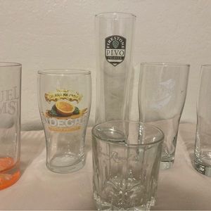 GLASS BEER CUPS ASSORTED BRANDS GREAT FOR PARTIES!!!